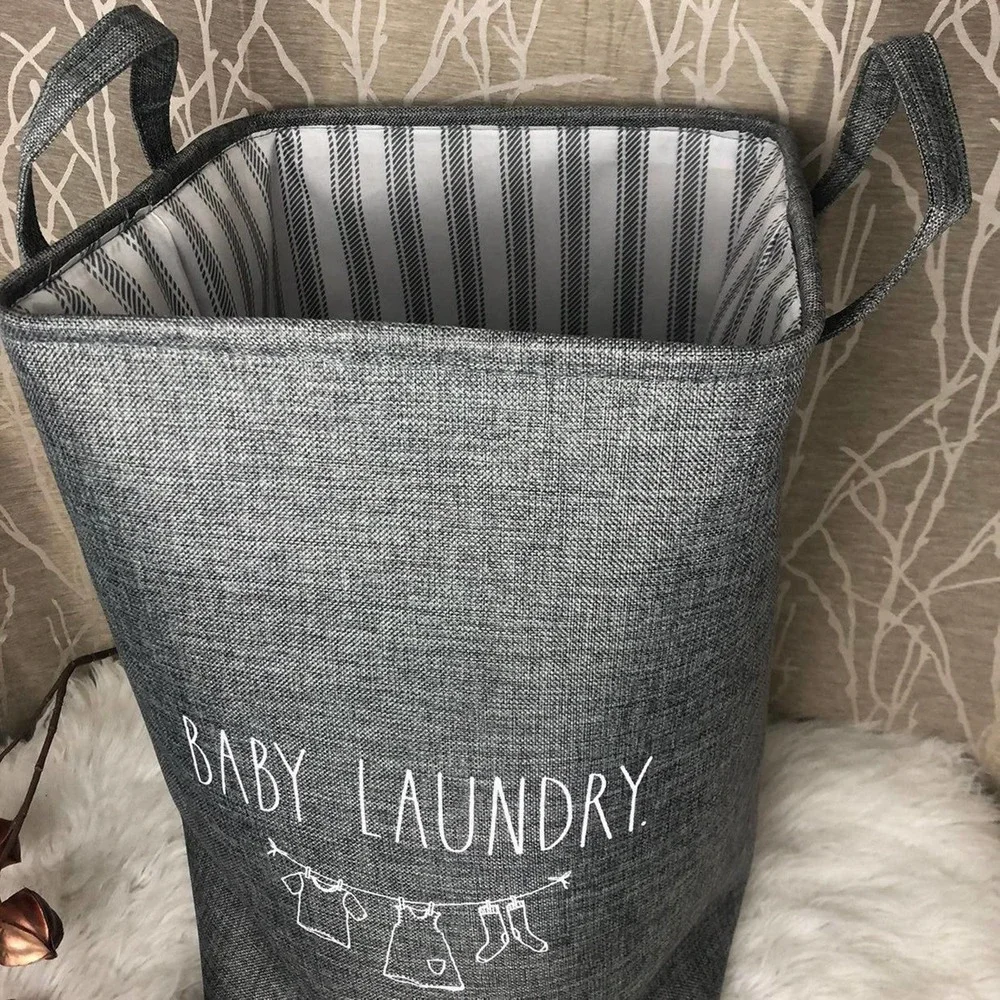 RAE DUNN FARMHOUSE HOME DECOR BUNDLE BABY MOM LAUNDRY BASKET HOME NURSERY RD HTF - Picture 2 of 8